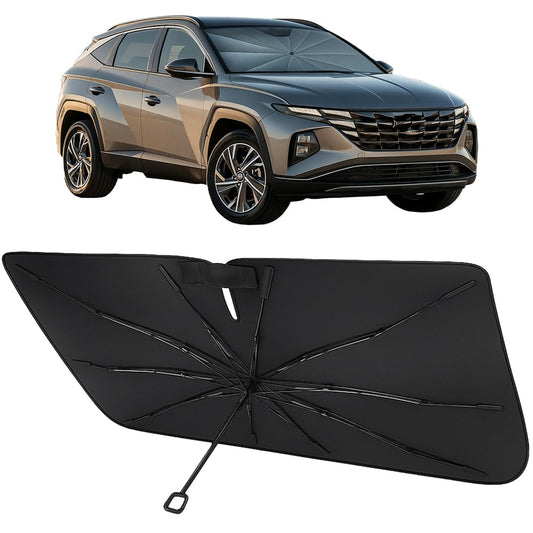 Proadsy Windshield Sun Shade Umbrella for Hyundai Tucson 2022-2025 2026 Foldable Car Umbrella Sunshade with Soft TPU Handle Spring Structure Crystal Cooling Material Protect Car from Rays & Heat