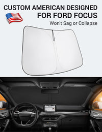 Custom American designed 2012-2018 Ford Focus S windshield sunshade, will not sag or collapse