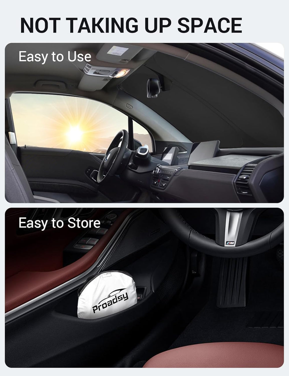 Proadsy Front Windshield Sun Shade Foldable Sunshade Protector Custom Fit 2014-2022 BMW i3 Accessories 2026 Upgrade