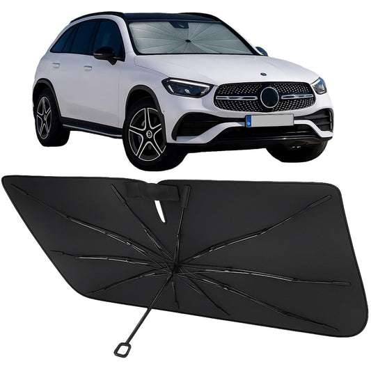 Proadsy Windshield Sun Shade Umbrella for Mercedes-Benz GLC 2023-2025 2026 Foldable Car Umbrella Sunshade with Soft TPU Handle Spring Structure Crystal Cooling Material Protect Car from Rays & Heat