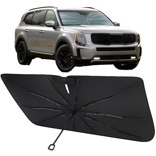 Proadsy Windshield Sun Shade Umbrella for Kia Telluride 2020-2025 Foldable Car Umbrella Sunshade with Soft TPU Handle Spring Structure Crystal Cooling Material Protect Car from Rays & Heat