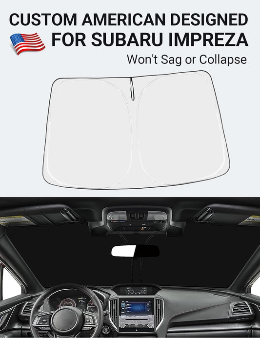 Custom American designed 2015-2025 Subaru Impreza windshield sunshade, will not sag or collapse
