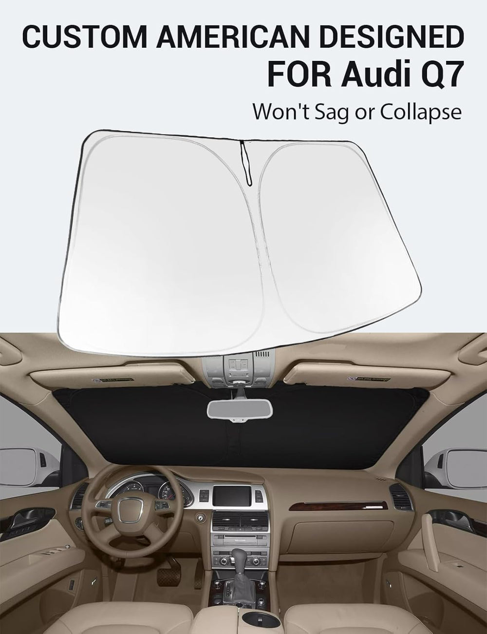 Proadsy 2025 Upgrade Windshield Sun Shade Custom Fit 2007-2015 Audi Q7 Foldable Front Sunshade Protector Sun Visor Blocks UV Rays Keep Car Cooler