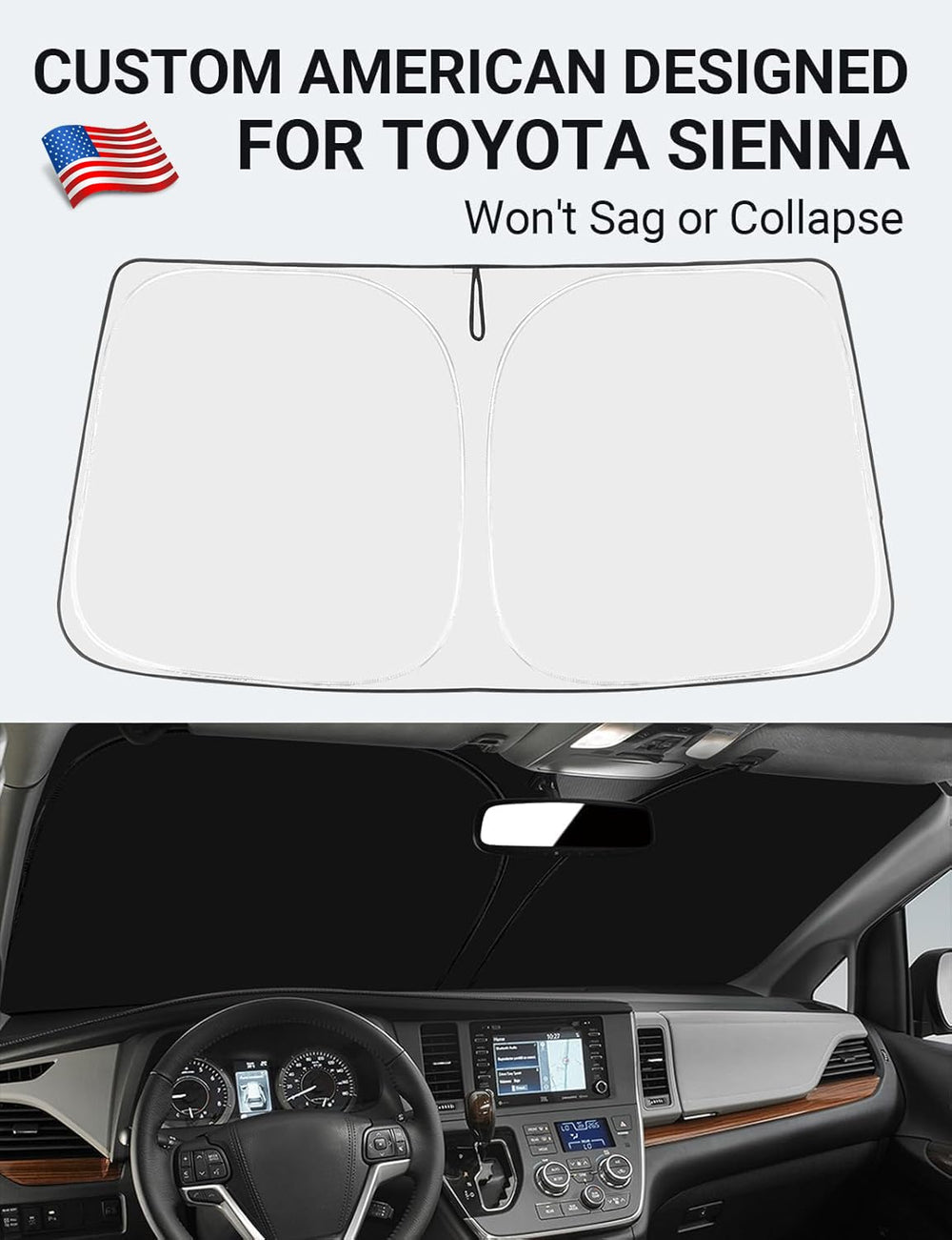 Proadsy Front Windshield Sun Shade Foldable Sunshade Protector Sun Visor Custom Fit 2011-2020 Sienna L LE SE XLE Limited Van Accessories 2025 Upgrade