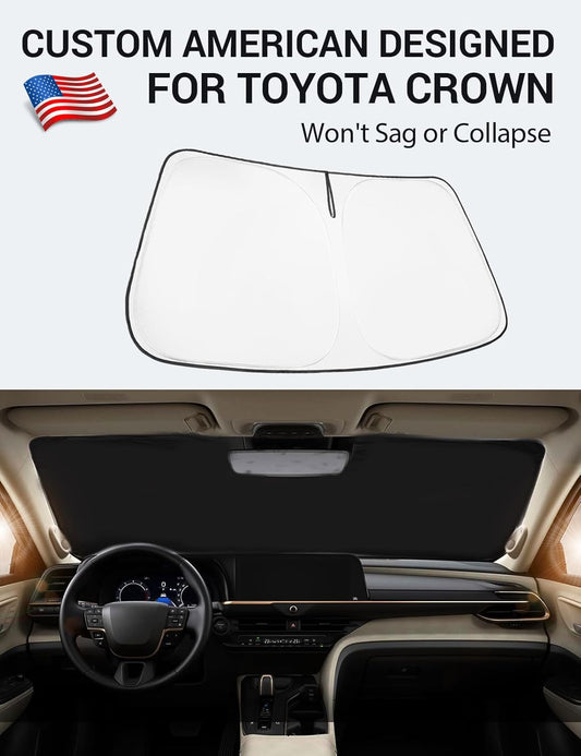 Custom American designed 2023-2026 Toyota Crown windshield sunshade, will not sag or collapse