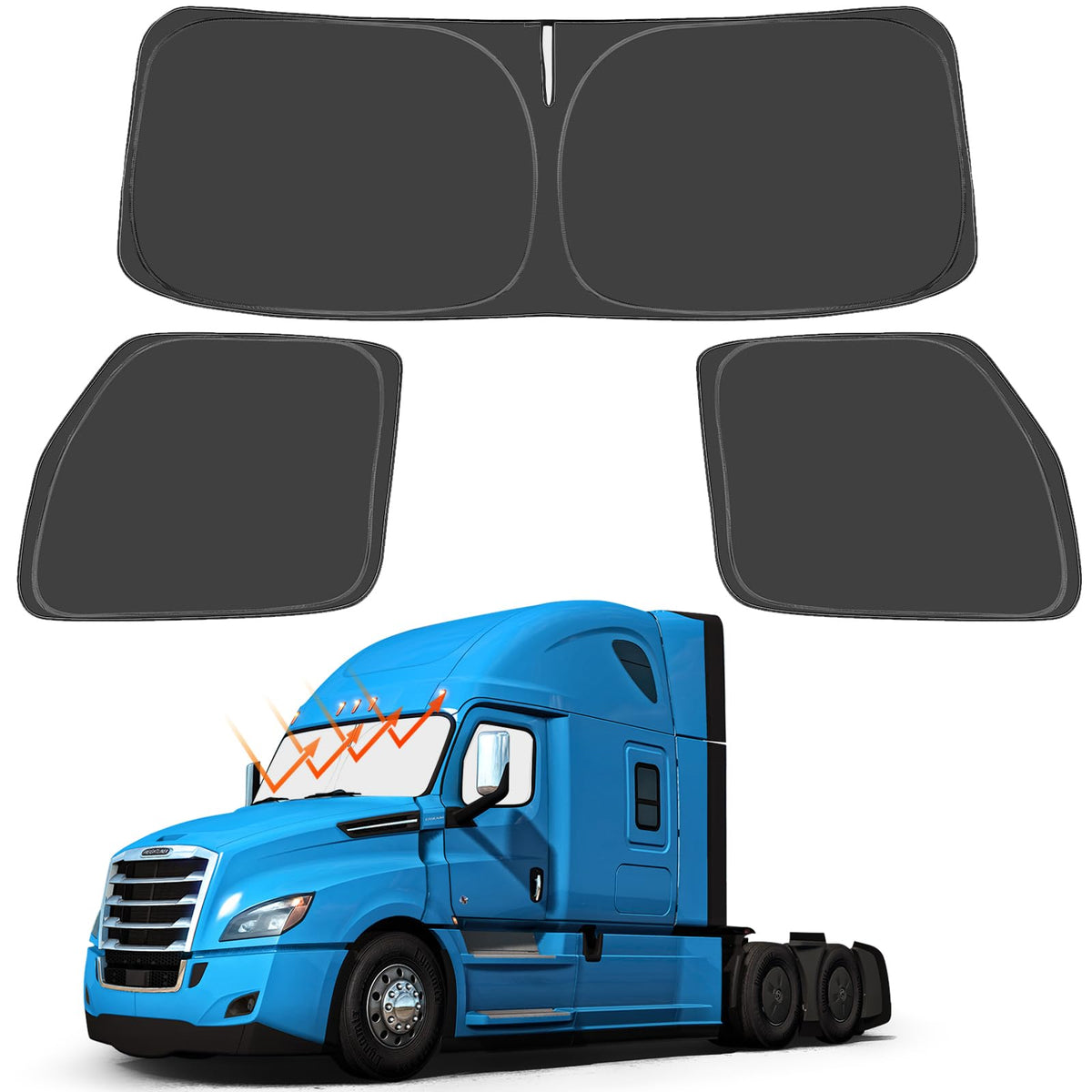 Proadsy 2026 Upgrade Windshield Sunshade Custom for 2018-2024 Freightliner Cascadia, Semi-Truck Semi, Commercial & Big Rig Truck Sun Shade Foldable Sun Protector Privacy Cover Accessories