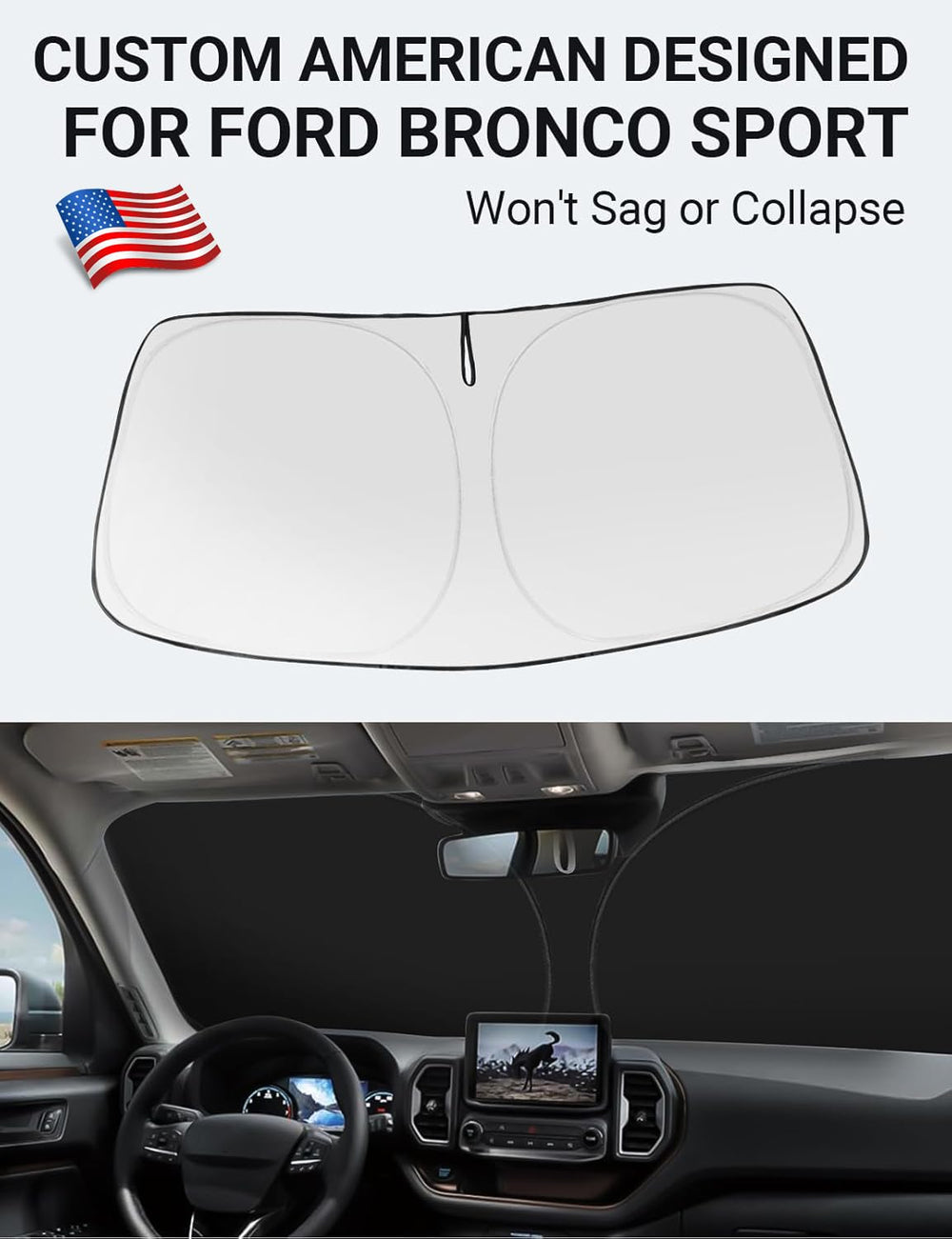Proadsy 2025 Upgrade Windshield Sun Shade Custom Fit Ford Bronco Sport 2021-2024 2025 4-Layer Foldable Front Sunshade Protector Sun Visor Blocks UV Rays Keep Car Cooler
