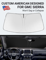 Proadsy 2025 Upgrade Windshield Sun Shade Custom Fit GMC Sierra 2019-2025 4-Layer Foldable Front Sunshade Protector Sun Visor Blocks UV Rays Keep Car Cooler Accessories