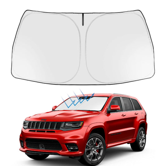 Proadsy 2025 Upgrade Windshield Sun Shade Custom Fit Jeep Grand Cherokee 2014-2024 2025 4-Layer Foldable Front Sunshade Protector Sun Visor Blocks UV Rays Keep Car Cooler