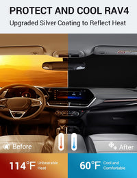2024-2026 Chevrolet Trax windshield sun shade keeps car interior cool, before and after comparison