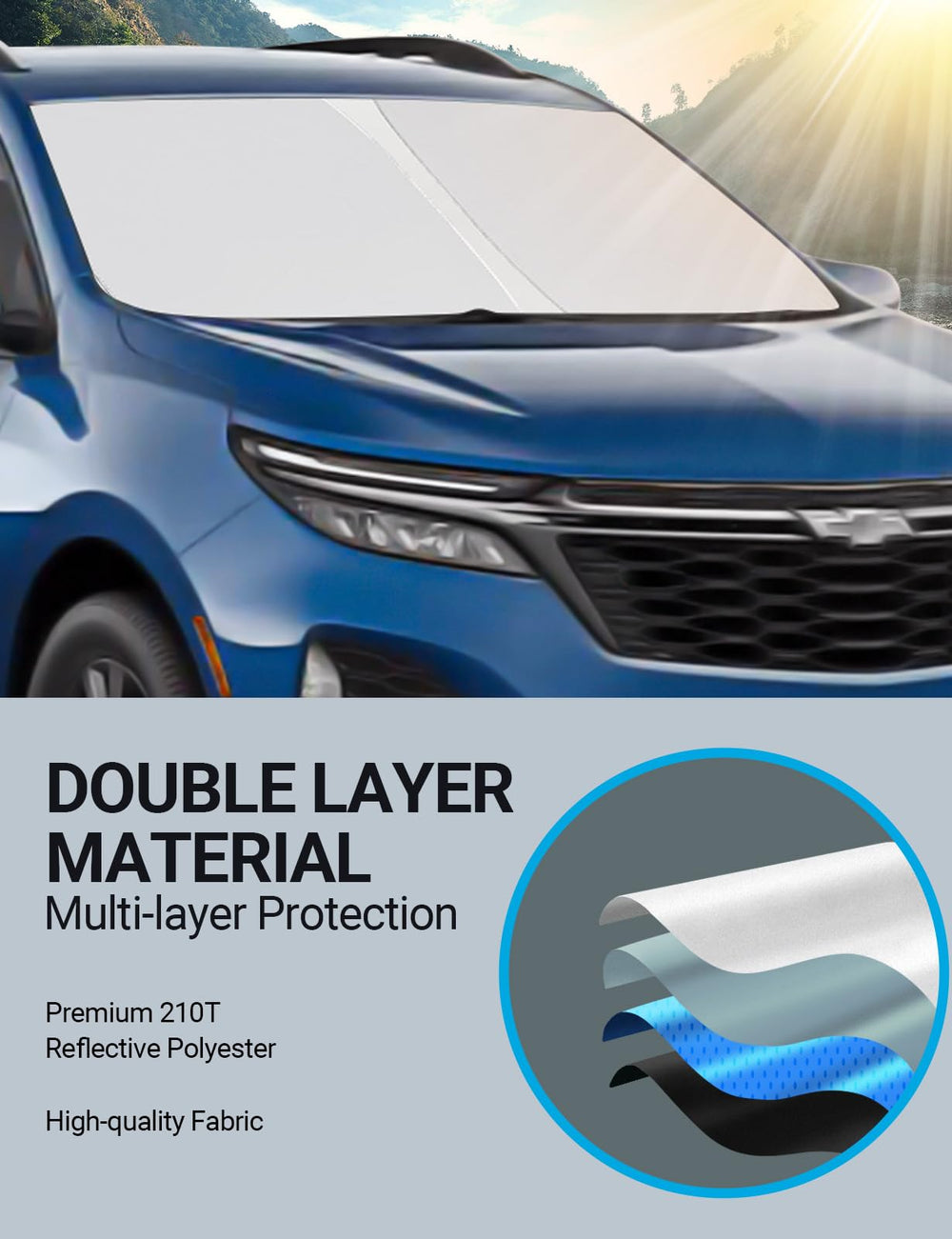 Proadsy 2025 Upgrade Windshield Sun Shade Custom Fit Chevrolet Equinox 2018-2025 4-Layer Foldable Front Sunshade Protector Sun Visor Blocks UV Rays Keep Car Cooler Accessories