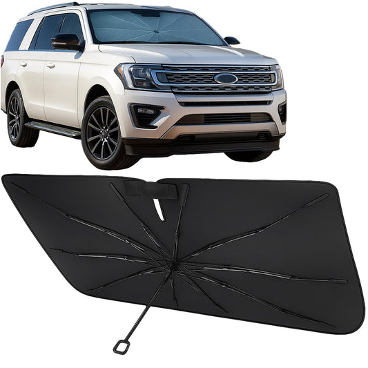 Proadsy Windshield Sun Shade Umbrella for Ford Expedition 2018-2025 2026 Foldable Car Umbrella Sunshade with Soft TPU Handle Spring Structure Crystal Cooling Material Protect Car from Rays & Heat