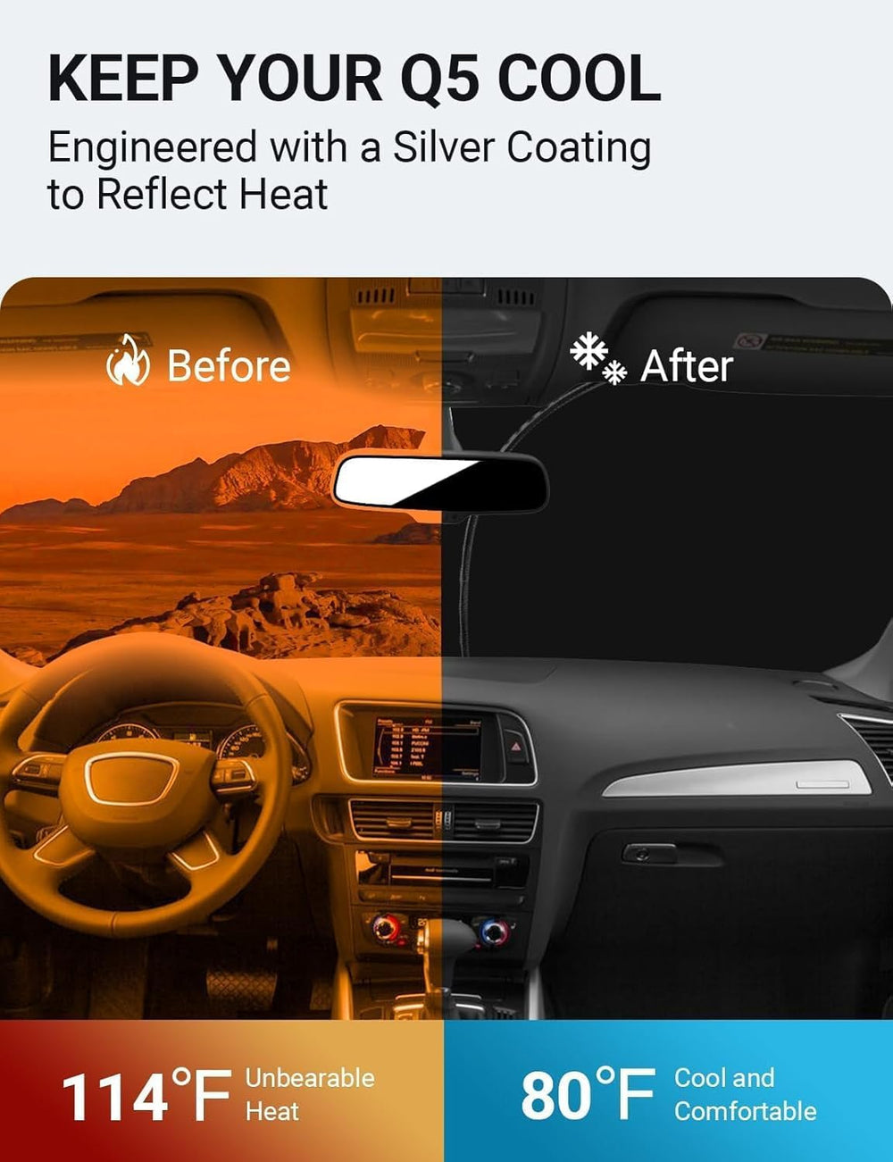 Proadsy 2025 Upgrade Windshield Sun Shade Custom Fit Audi Q5 SQ5 2010-2017 4-Layer Foldable Front Sunshade Protector Sun Visor Blocks UV Rays Keep Car Cooler Accessories