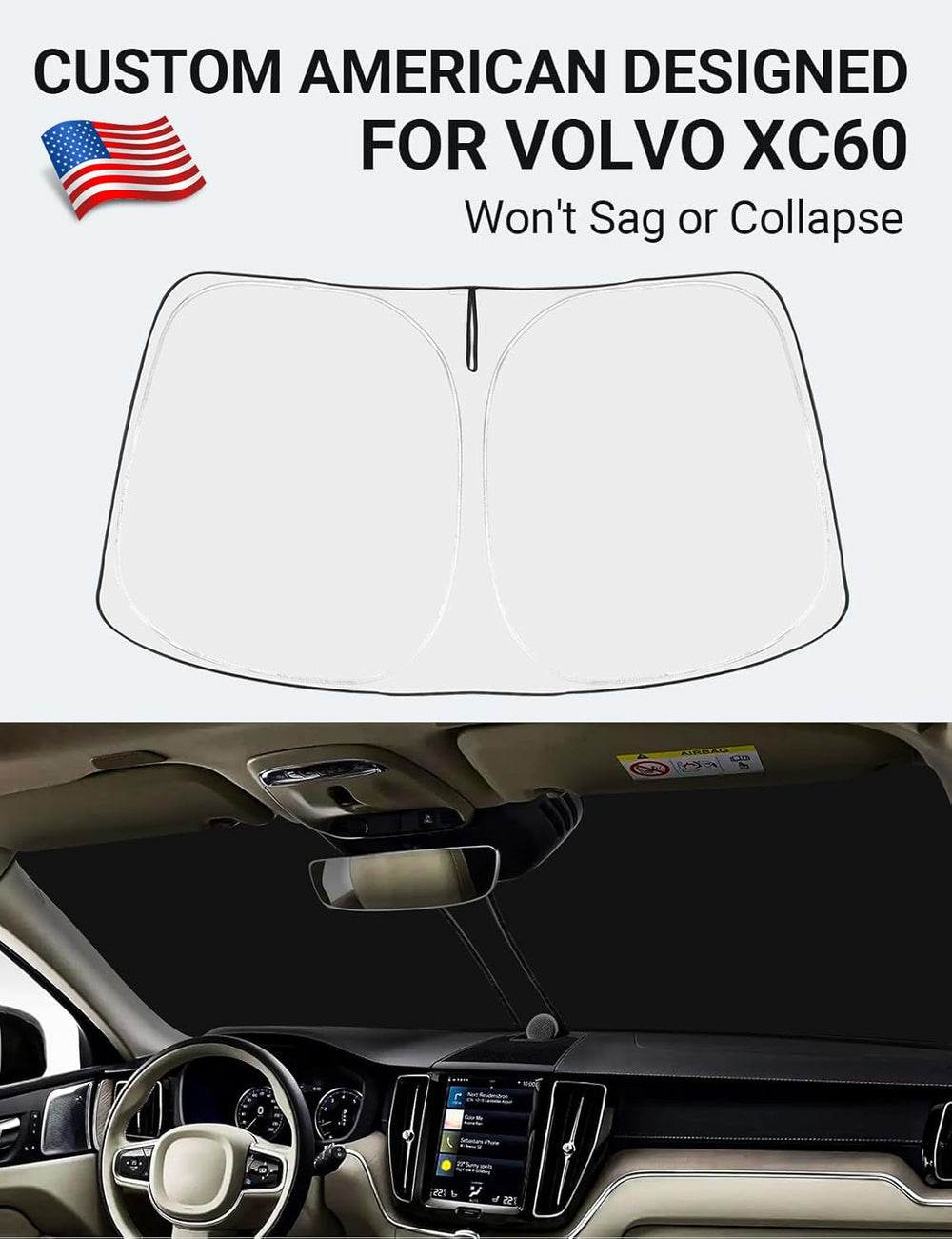Proadsy 2025 Upgrade Front Windshield Sun Shade Foldable Sunshade Protector Custom Fit 2018-2024 2025 Volvo XC60 SUV Accessories