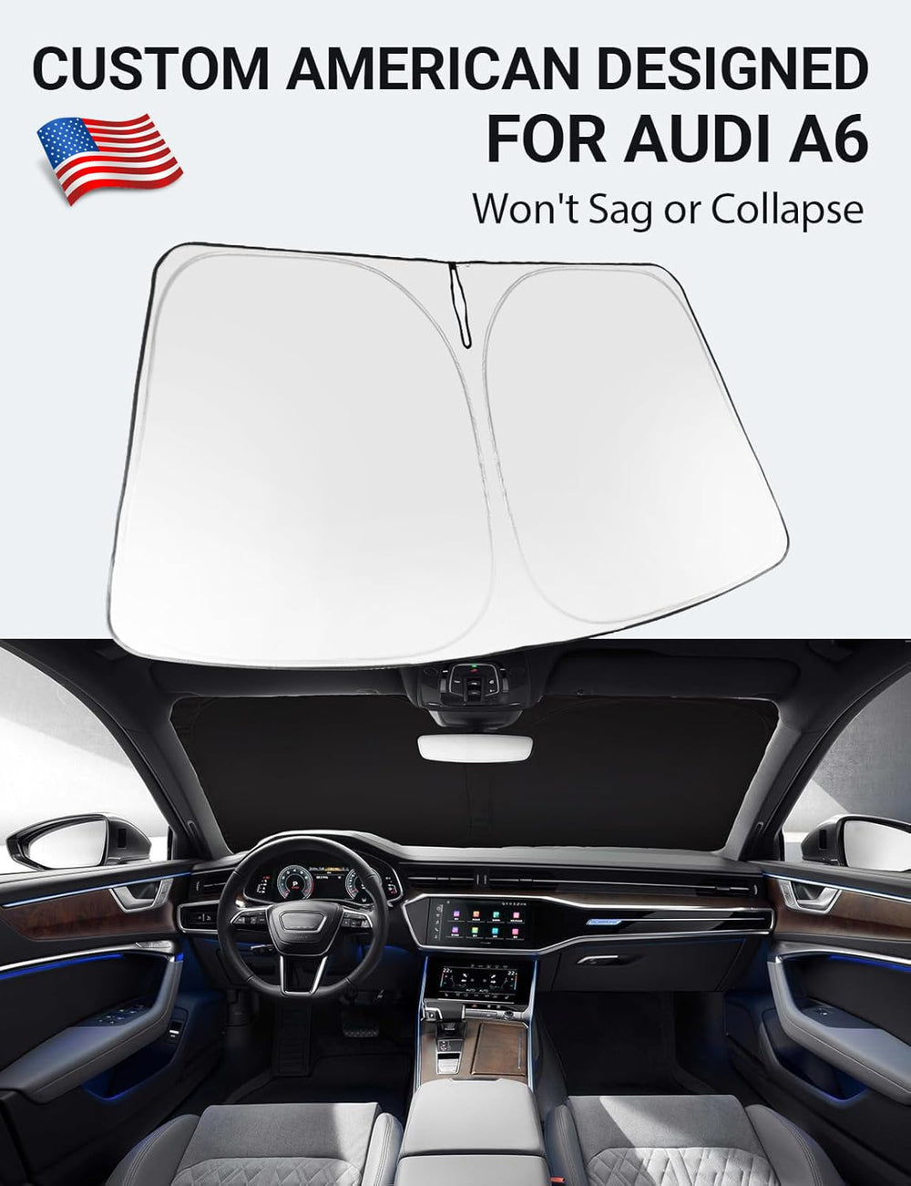 Proadsy 2026 Upgrade Windshield Sun Shade Custom Fit 2019-2025 Audi A6 Foldable Front Sunshade Protector Sun Visor Blocks UV Rays Keep Car Cooler