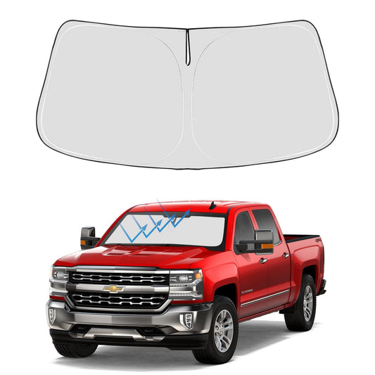 Front Windshield Sunshade Foldable Sun Shade Protector Custom Fit 2018 2017 2016 2015 2014 Silverado 1500, Regular cab, Crew cab, Double Cab 2Dr 4Dr Accessories Upgrade