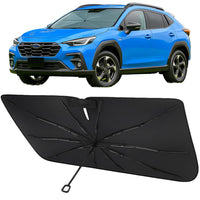 Proadsy Windshield Sun Shade Umbrella for Subaru Crosstrek 2018-2023 Foldable Car Umbrella Sunshade with Soft TPU Handle Spring Structure Crystal Cooling Material Protect Car from Rays & Heat
