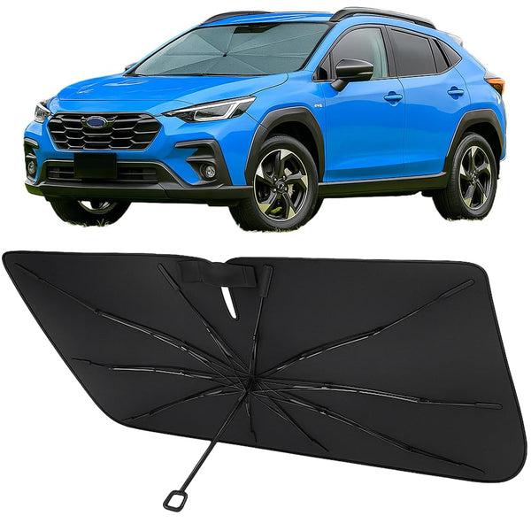 Proadsy Windshield Sun Shade Umbrella for Subaru Crosstrek 2018-2023 Foldable Car Umbrella Sunshade with Soft TPU Handle Spring Structure Crystal Cooling Material Protect Car from Rays & Heat