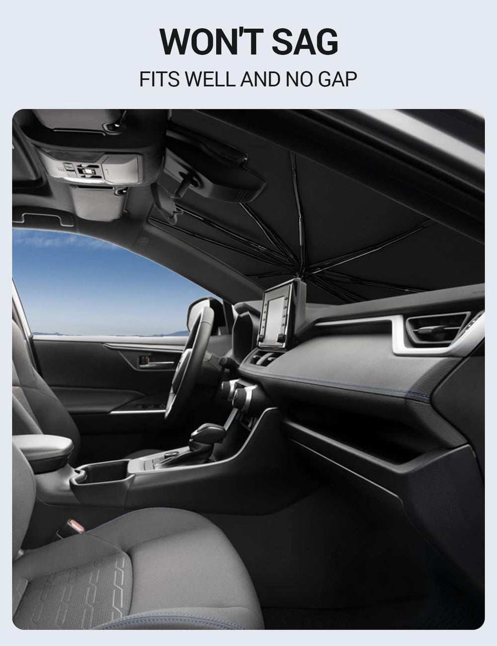 Proadsy Windshield Sun Shade Umbrella for Ford Explorer 2020-2025 2026 Foldable Car Umbrella Sunshade with Soft TPU Handle Spring Structure Crystal Cooling Material Protect Car from Rays & Heat