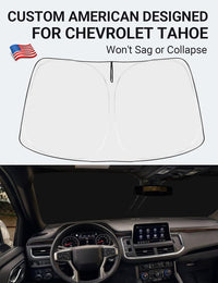 Custom American designed 2021-2026 Chevrolet Tahoe windshield sunshade, will not sag or collapse