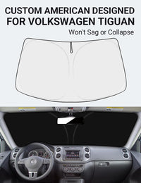 Custom American designed 2009-2017 Volkswagen Tiguan windshield sunshade, will not sag or collapse