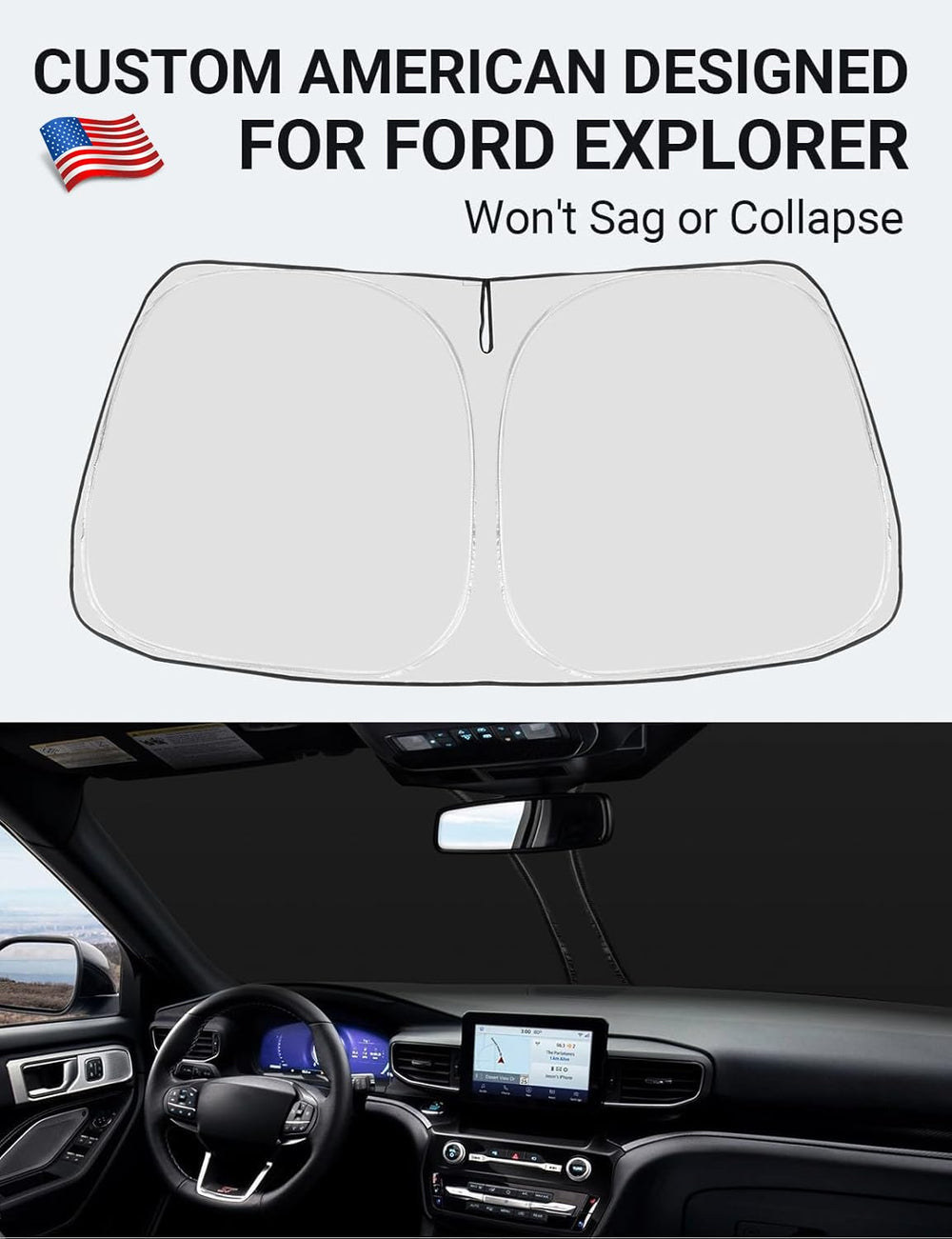 Proadsy 2025 Upgrade Windshield Sun Shade Custom Fit Ford Explorer 2020-2024 2025 4-Layer Foldable Front Sunshade Protector Sun Visor Blocks UV Rays Keep Car Cooler