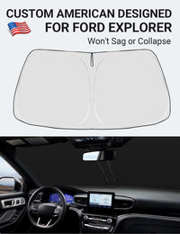 Proadsy 2026 Upgrade Windshield Sun Shade Custom Fit Ford Explorer 2020-2025 2026 4-Layer Foldable Front Sunshade Protector Sun Visor Blocks UV Rays Keep Car Cooler