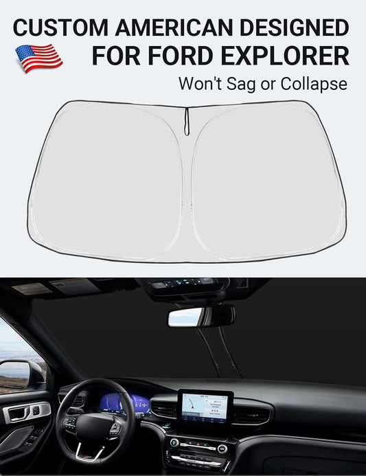 Proadsy 2026 Upgrade Front Windshield Sunshade Foldable Sun Visor Protector Custom Fit 2020-2025 Ford Explorer SUV, ST XLT, Limited, Platinum Accessories