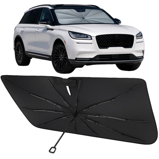 Proadsy Windshield Sun Shade Umbrella for Lincoln Corsair 2020-2025 2026 Foldable Car Umbrella Sunshade with Soft TPU Handle Spring Structure Crystal Cooling Material Protect Car from Rays & Heat