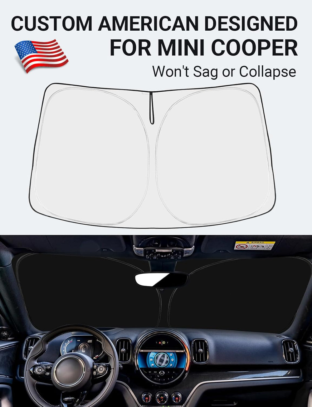 Proadsy Front Windshield Sun Shade Foldable Sunshade Protector Custom Fit 2015-2023 2024 2025 Mini Cooper, Cooper S, Hardtop 4 Door Accessories 2024 Upgrade (Not for Countryman)