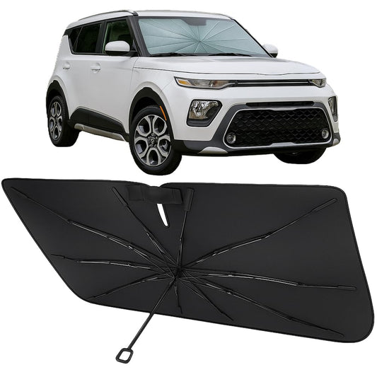 Proadsy Windshield Sun Shade Umbrella for Kia Soul 2020-2025 2026 Foldable Car Umbrella Sunshade with Soft TPU Handle Spring Structure Crystal Cooling Material Protect Car from Rays & Heat