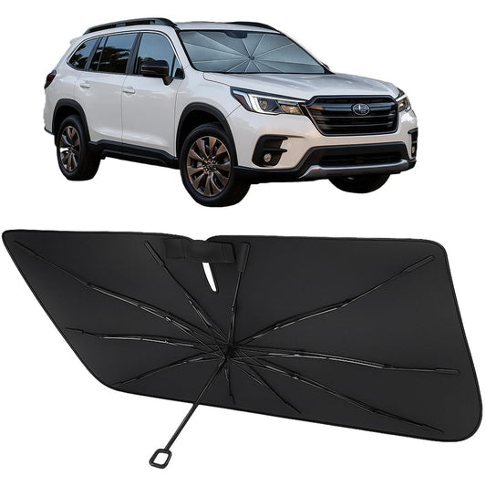 Proadsy Windshield Sun Shade Umbrella for Subaru Forester 2019-2025 2026 Foldable Car Umbrella Sunshade with Soft TPU Handle Spring Structure Crystal Cooling Material Protect Car from Rays & Heat