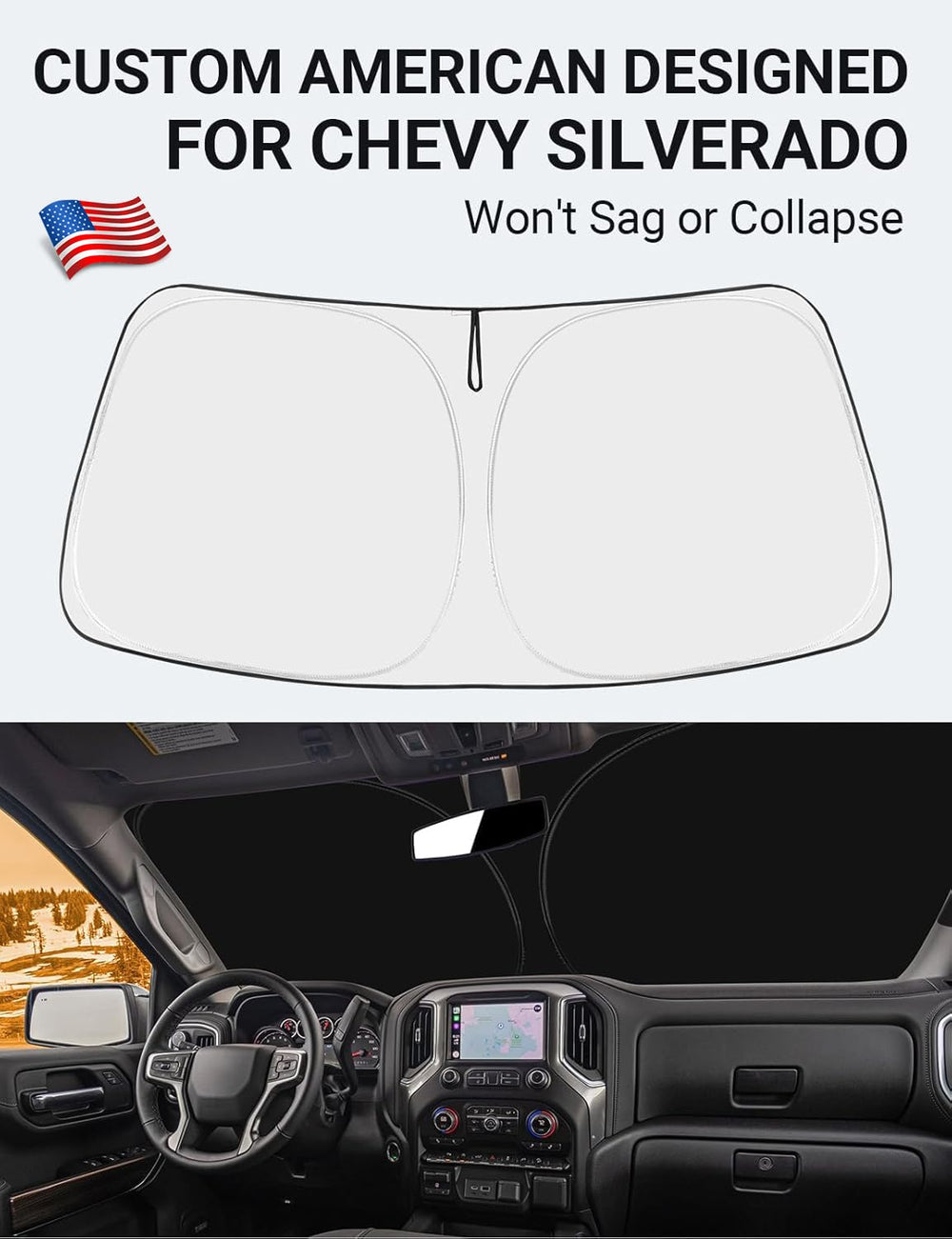 Proadsy 2025 Upgrade Windshield Sun Shade Custom Fit Chevy Silverado 1500 2Dr 4Dr 2019-2024 2025 4-Layer Foldable Front Sunshade Protector Sun Visor Blocks UV Rays Keep Car Cooler Accessories