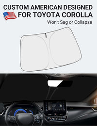 Custom American designed 2014-2019 Toyota Corolla windshield sunshade, will not sag or collapse