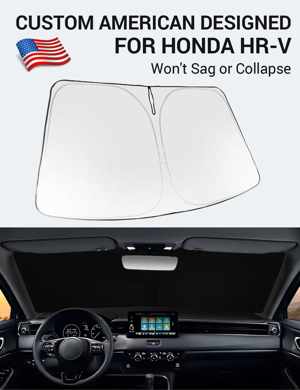 Proadsy 2025 Upgrade Windshield Sun Shade Custom Fit Honda HRV 2022-2025 Foldable Front Sunshade Protector Sun Visor Blocks UV Rays Keep Car Cooler Accessories