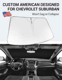 Custom American designed 2015-2020 Chevrolet Suburban windshield sunshade, will not sag or collapse