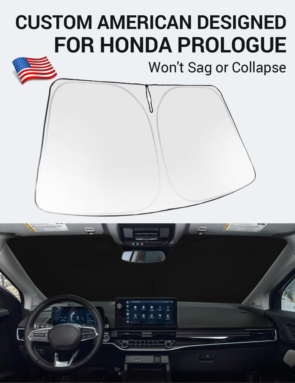 Proadsy 2025 Upgrade Windshield Sun Shade Custom Fit Honda Prologue 2024 2025 Foldable Front Sunshade Protector Sun Visor Blocks UV Rays Keep Car Cooler Accessories