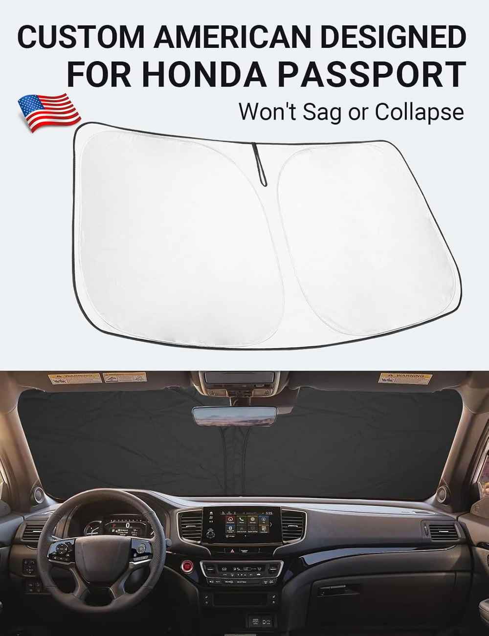 Proadsy 2025 Upgrade Windshield Sun Shade Custom Fit Honda Passport 2019-2024 2025 4-Layer Foldable Front Sunshade Protector Sun Visor Blocks UV Rays Keep Car Cooler