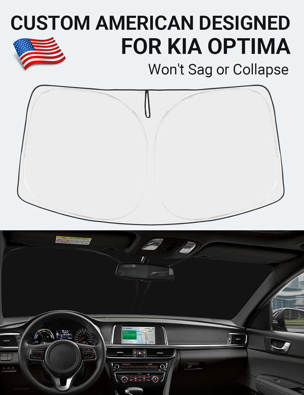 Proadsy 2025 Upgrade Windshield Sun Shade Custom Fit Kia Optima 2016-2024 2025 4-Layer Foldable Front Sunshade Protector Sun Visor Blocks UV Rays Keep Car Cooler