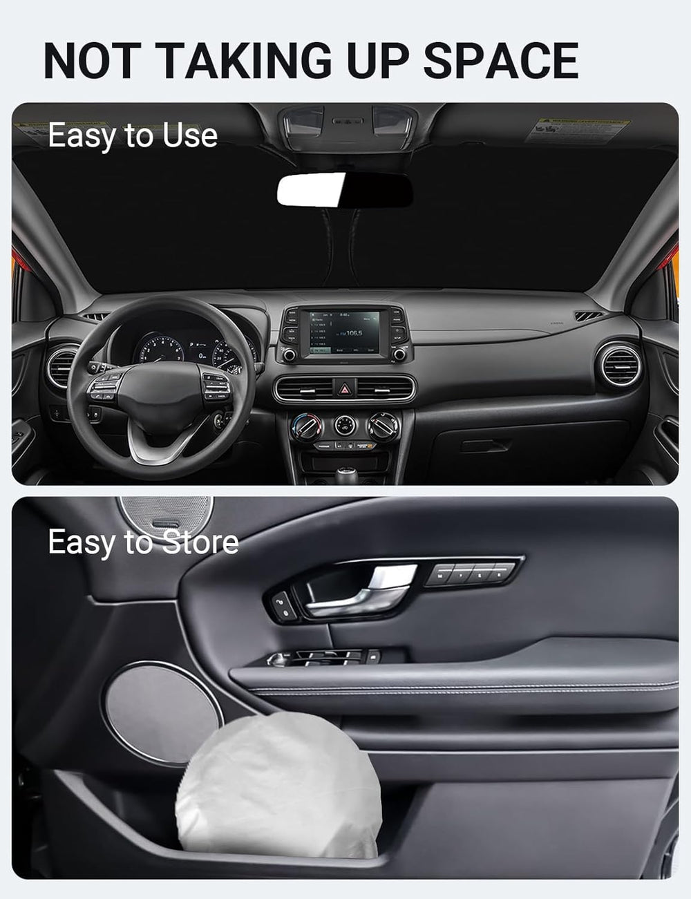 Proadsy 2025 Upgrade Windshield Sun Shade Custom Fit Hyundai Kona 2018-2024 2025 4-Layer Foldable Front Sunshade Protector Sun Visor Blocks UV Rays Keep Car Cooler Accessories