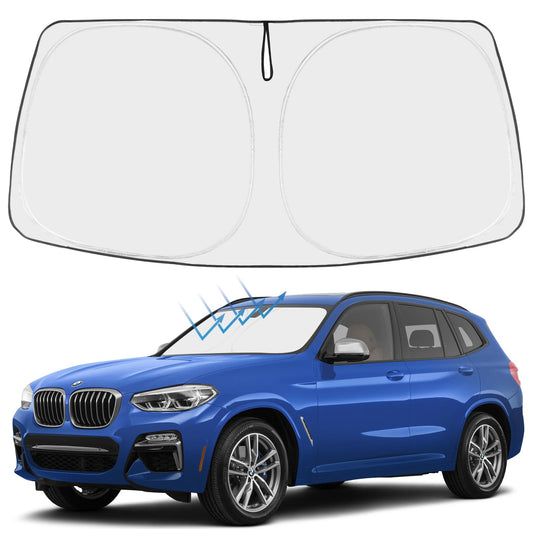 Proadsy 2025 Upgrade Windshield Sun Shade Custom Fit 2018-2024 2025 BMW X3 Base, xDrive28i, xDrive35i, M Sport SUV 4-Layer Foldable Front Sunshade Protector Sun Visor Blocks UV Rays Keep Car Cooler