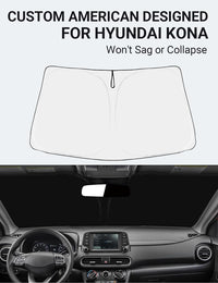 Proadsy 2025 Upgrade Windshield Sun Shade Custom Fit Hyundai Kona 2018-2024 2025 4-Layer Foldable Front Sunshade Protector Sun Visor Blocks UV Rays Keep Car Cooler Accessories