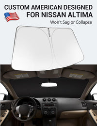 Custom American designed 2007-2012 Nissan Altima windshield sunshade, will not sag or collapse