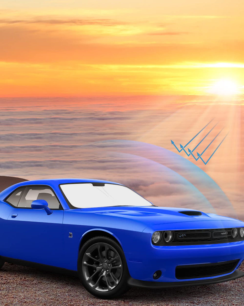 Proadsy 2024 Upgrade Windshield Sunshade Custom for Dodge Challenger SRT 2023 2022 2021 2020 2019 2018 2017 2016 2015 Reflective Heat Sun UV Protector Foldable Front Window Shade Accessories