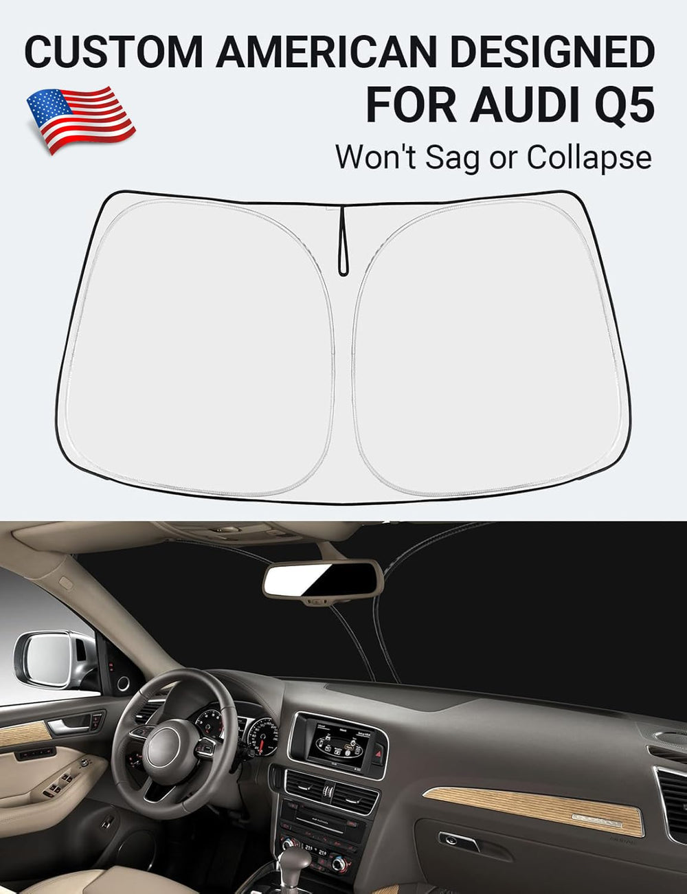 Proadsy 2025 Upgrade Windshield Sun Shade Custom Fit Audi Q5 SQ5 2010-2017 4-Layer Foldable Front Sunshade Protector Sun Visor Blocks UV Rays Keep Car Cooler Accessories