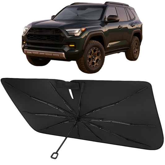 Proadsy Windshield Sun Shade Umbrella for Toyota 4Runner 2010-2024 4-Layer Foldable Car Umbrella Sunshade with Soft TPU Handle Spring Structure Crystal Cooling Material Protect Car from Rays & Heat