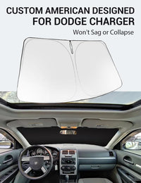 Custom American designed 2006-2010 Dodge Charger windshield sunshade, will not sag or collapse