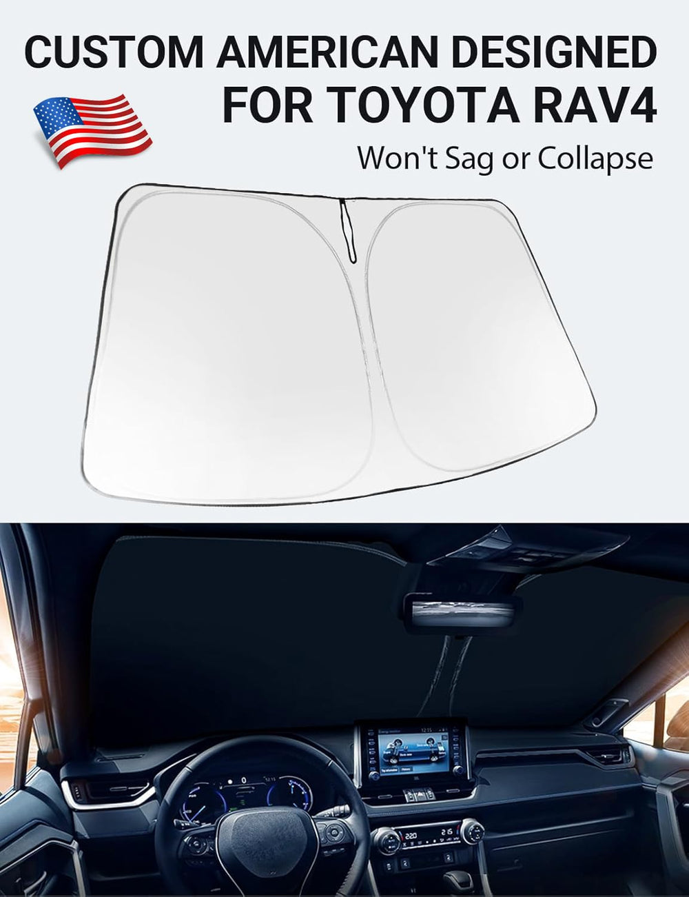 Proadsy for Toyota RAV-4 2019-2024 2025 Windshield Sun Shade 4-Layer Foldable Front Sunshade Protector Sun Visor Blocks UV Rays Keep Car Cooler