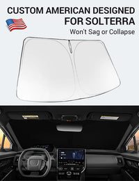 Custom American designed 2023-2026 Subaru Solterra windshield sunshade, will not sag or collapse