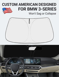 Custom American designed 2019-2025 BMW 3 Series windshield sunshade, will not sag or collapse